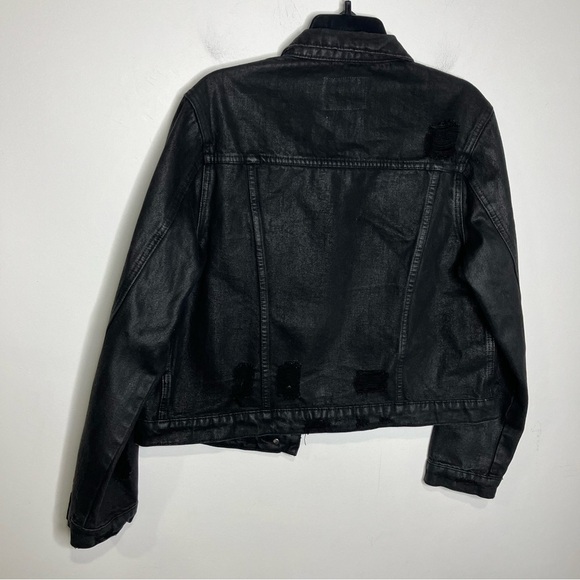Vervet black coated distressed denim jacket classic crop fit size large - Picture 9 of 10